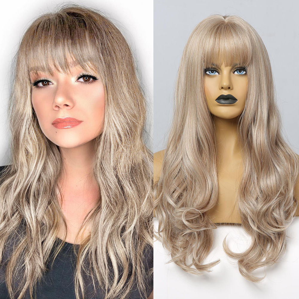 AsasHair Long Ash Blonde Wig with Highlights Middle Parting with Fringe Heat Resistant Synthetic Hair Wigs for Women Cosplay Fancy Dress Party Daily Wear
