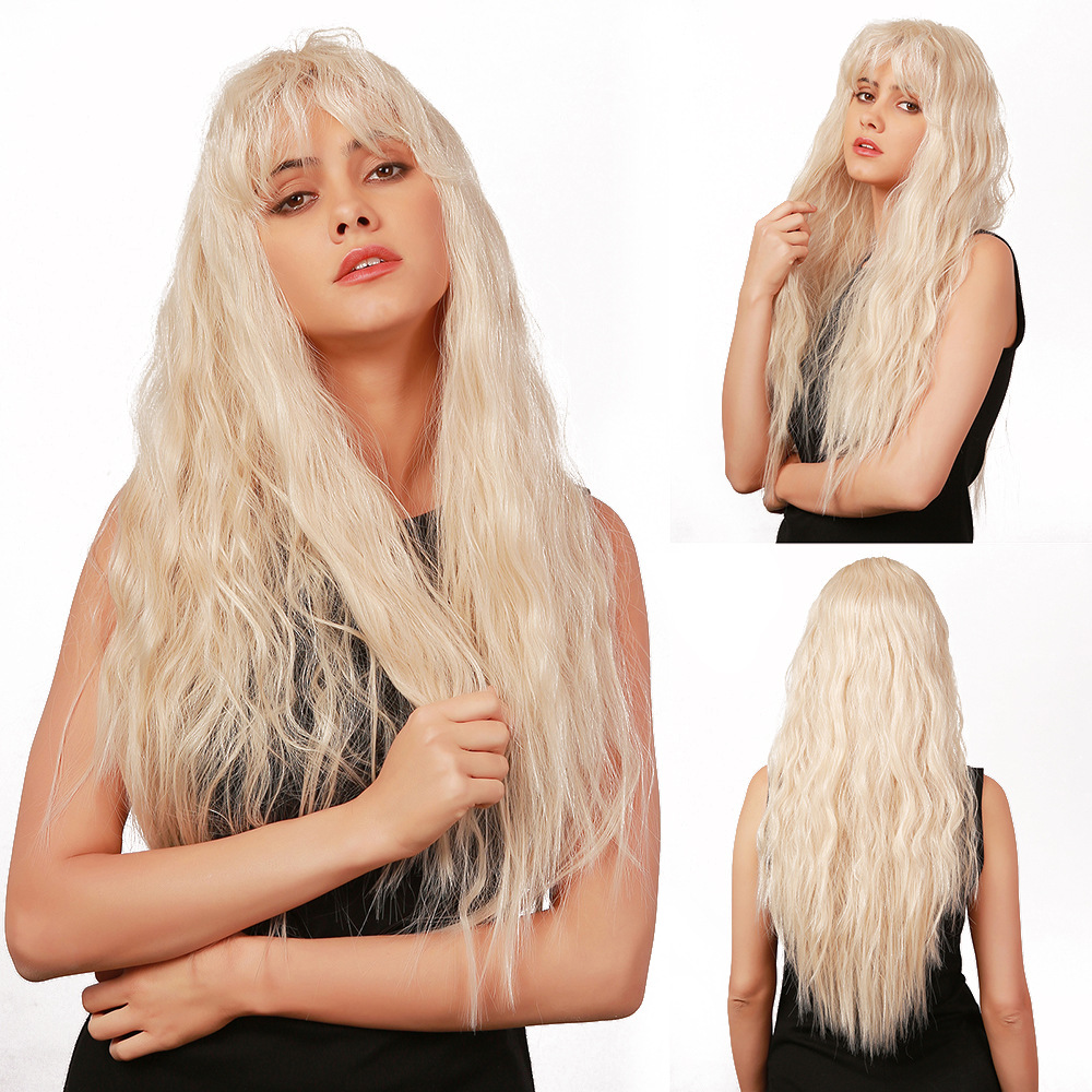 AsasHair Platinum Blonde Wig Natural Long Loose Wave Synthetic Wig With Bangs Heat Resistant Hair Wig for Women Fashion Cosplay Fancy Dress Party Wig