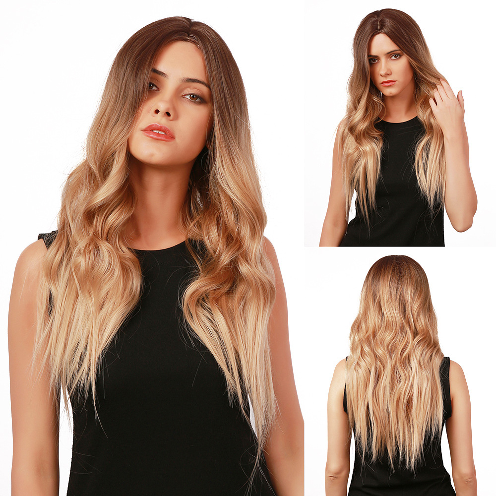 Women Dark Brown to Blonde Wig  without Bangs Long Ombre Wigs Middle Parting Heat Resistant Synthetic Wigs for Costume Party Wig