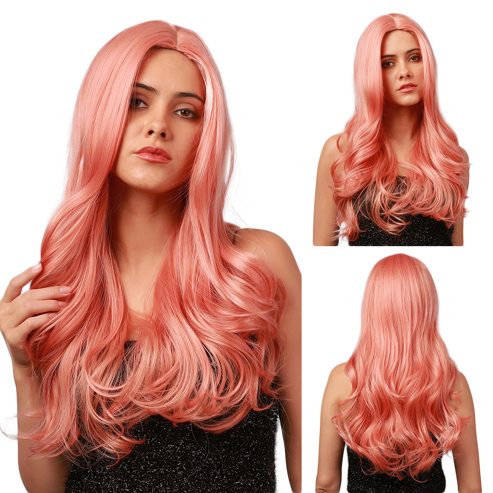 AsasHair Pink Wig Body Wave Long Synthetic Wig Without Bangs Heat Resistant Hair Wig for Girls Cosplay Dress Party Wigs