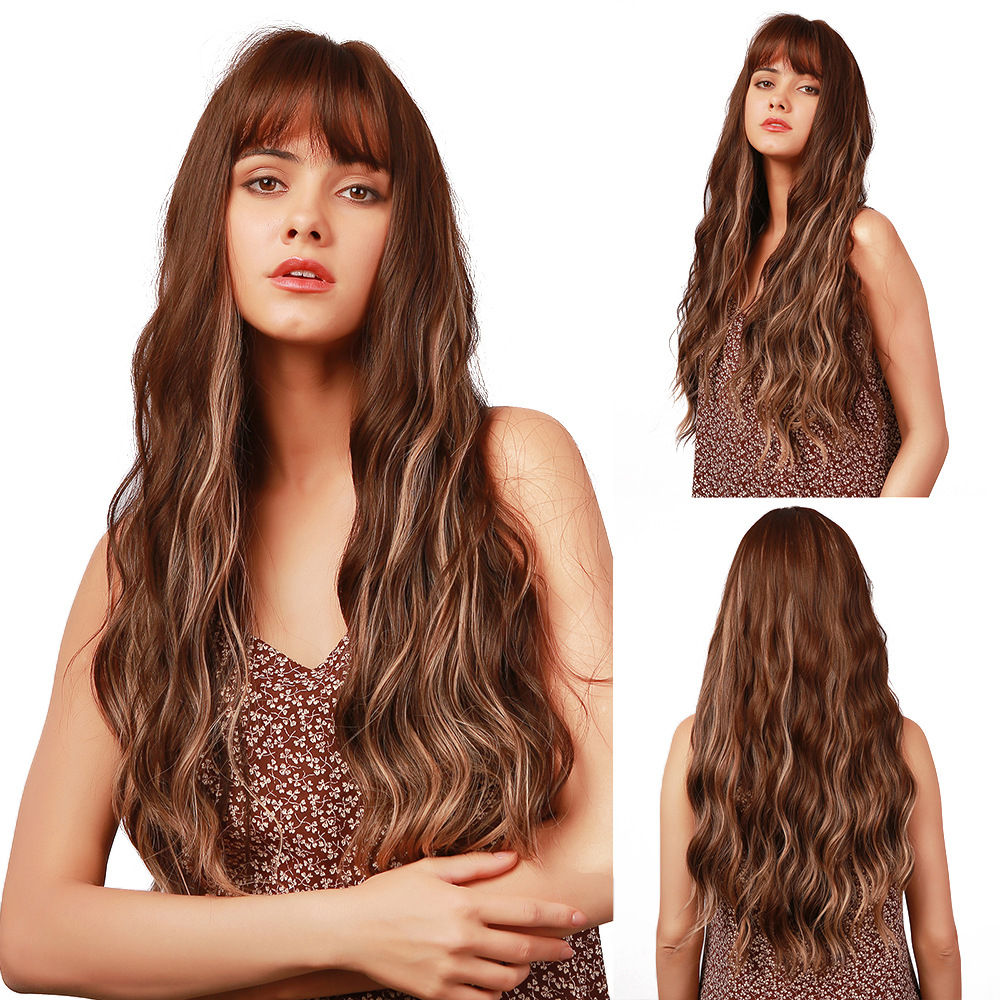 AsasHair Long Brown Wig with Highlights Losse Wave Synthetic Wig No Parting Heat Resistant Hair Wig for Women Girls