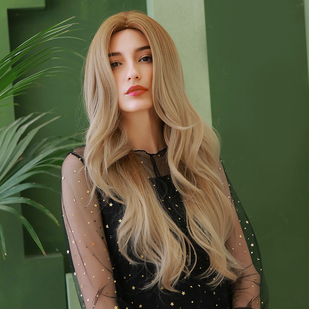 AsasHair Natural Body Wave Wigs for Women Long Synthetic Ombre Blonde Wig without Fringes Heat Resistant Hair Wigs Middle Parting for Cosplay Costume Fancy Dress