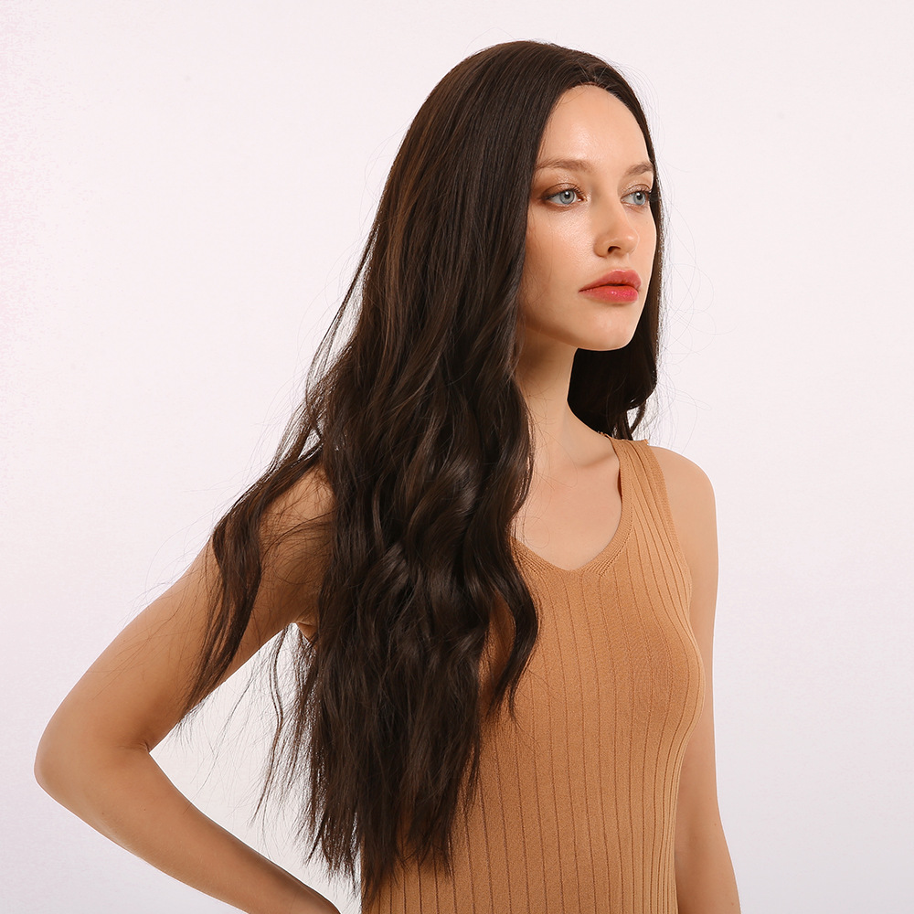Dark Brown Wig without Bangs Natural Long Loose Wave Heat Resistant Synthetic AsasHair Wig for Women Cosplay Dress Party Wigs