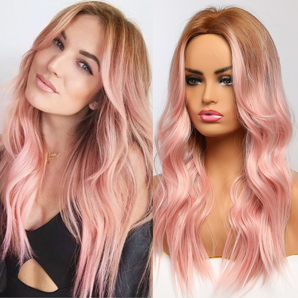 Ombre Light Brown to Pink AsasHair Natural Long Wave Wigs Heat Resistant Synthetic Wigs for Women