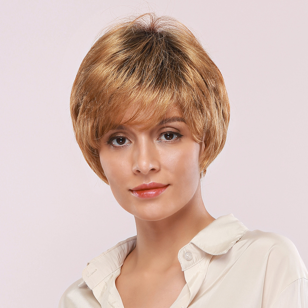 AsasHair Blonde Bob Wigs with Dark Roots Short Pixie Cut Wigs for Women Straight No Parting Heat Resistant Synthetic Wig for Daily Wear