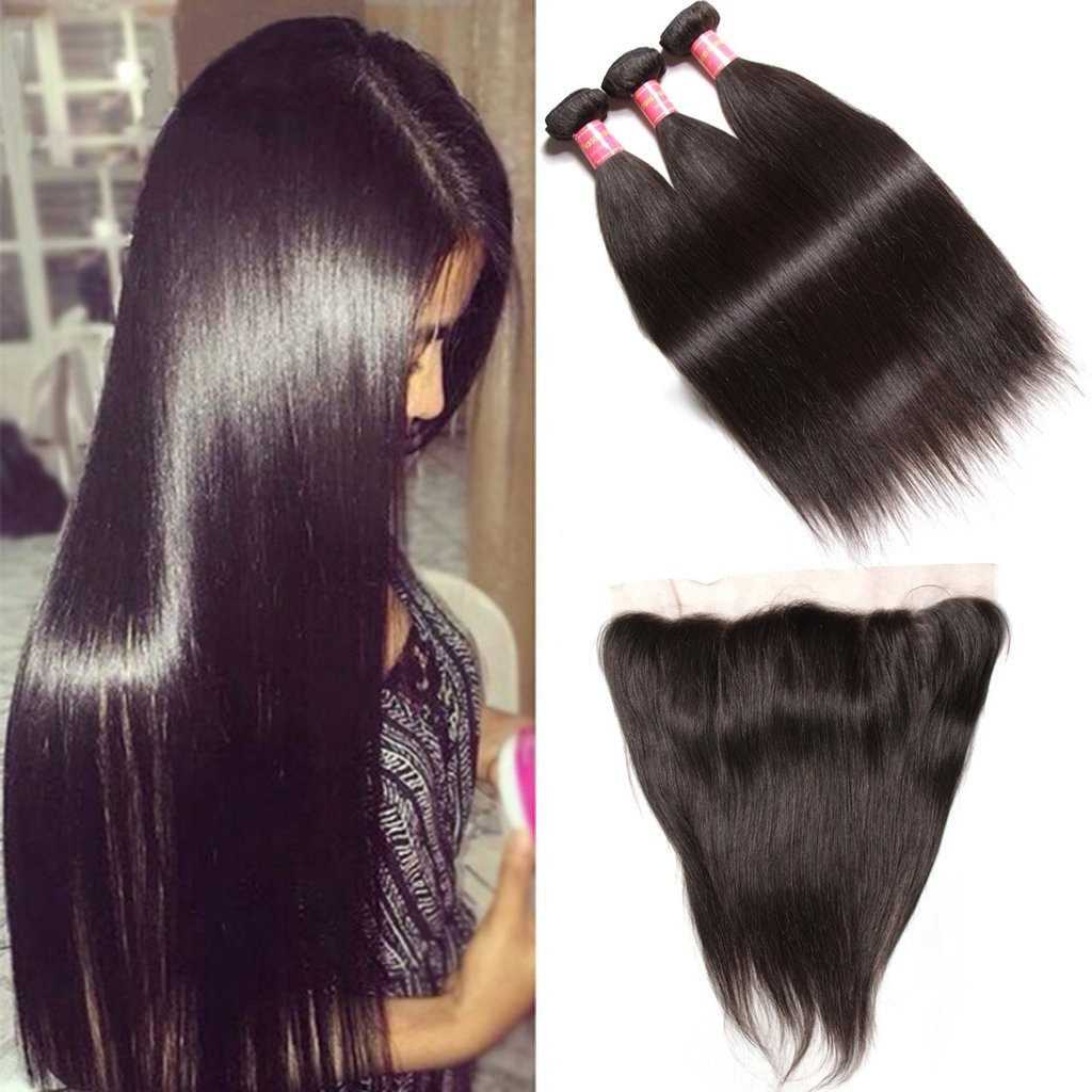 Indian Straight Hair Weave 3 Bundles With 13*4 Ear To Ear Lace Frontal Closure Hair Weave