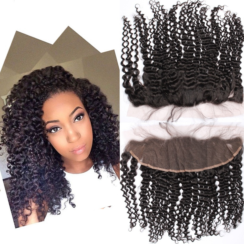 7A Peruvian Kinky Curly Virgin Hair With Closure 13*4 Ear To Ear Lace Frontal Closure With Bundles Lace Frontal Weave Human Hair