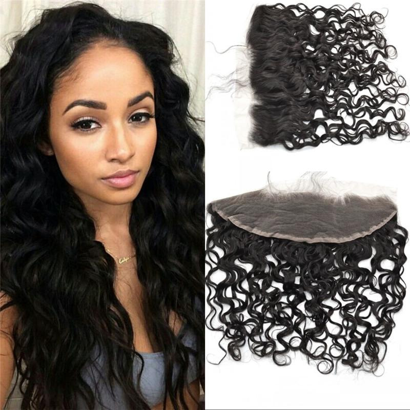 Indian Water Wave Virgin Human Hair Lace Front Closure 13*4 Frontal